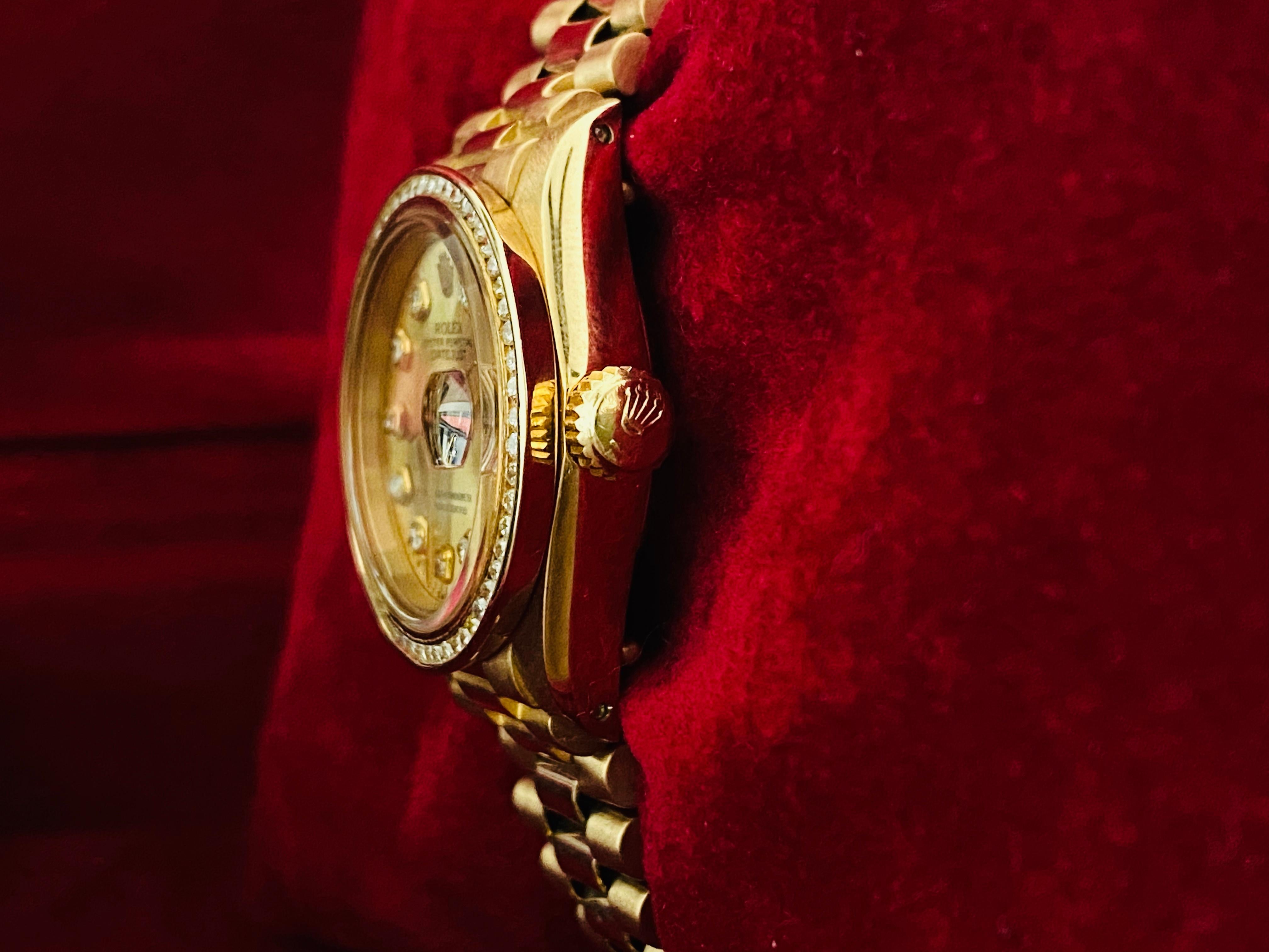 Modern Rolex Oyster Prepetual Datejust Diamond Dial Diamond Bezel Gold Watch For Sale