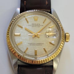 Rolex Oyster ref 1601 Datejust 36mm 18k SS Mens 1970s Linen Dial Automatic RA791