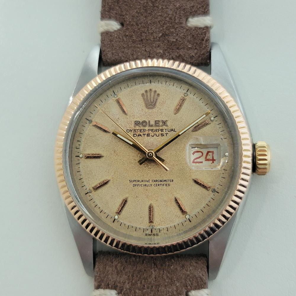 Trésor intemporel, rare Rolex Oyster Perpetual ref.6605 Datejust à roulette automatique en or rose 18 carats et acier inoxydable, c.C.C. 1958, en excellent état de fonctionnement,  état d'origine non restauré. Vérifié authentique par un maître