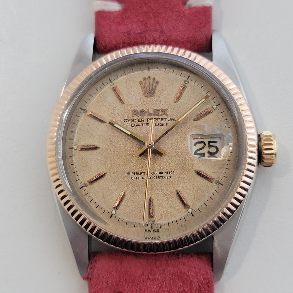Raro clásico atemporal, Rolex de oro rosa de 18 quilates y acero inoxidable ref.6605 Oyster Perpetual Datejust automático con ruleta de fecha roja y negra, c.1958, en excelente estado de funcionamiento, original sin restaurar. Verificado auténtico
