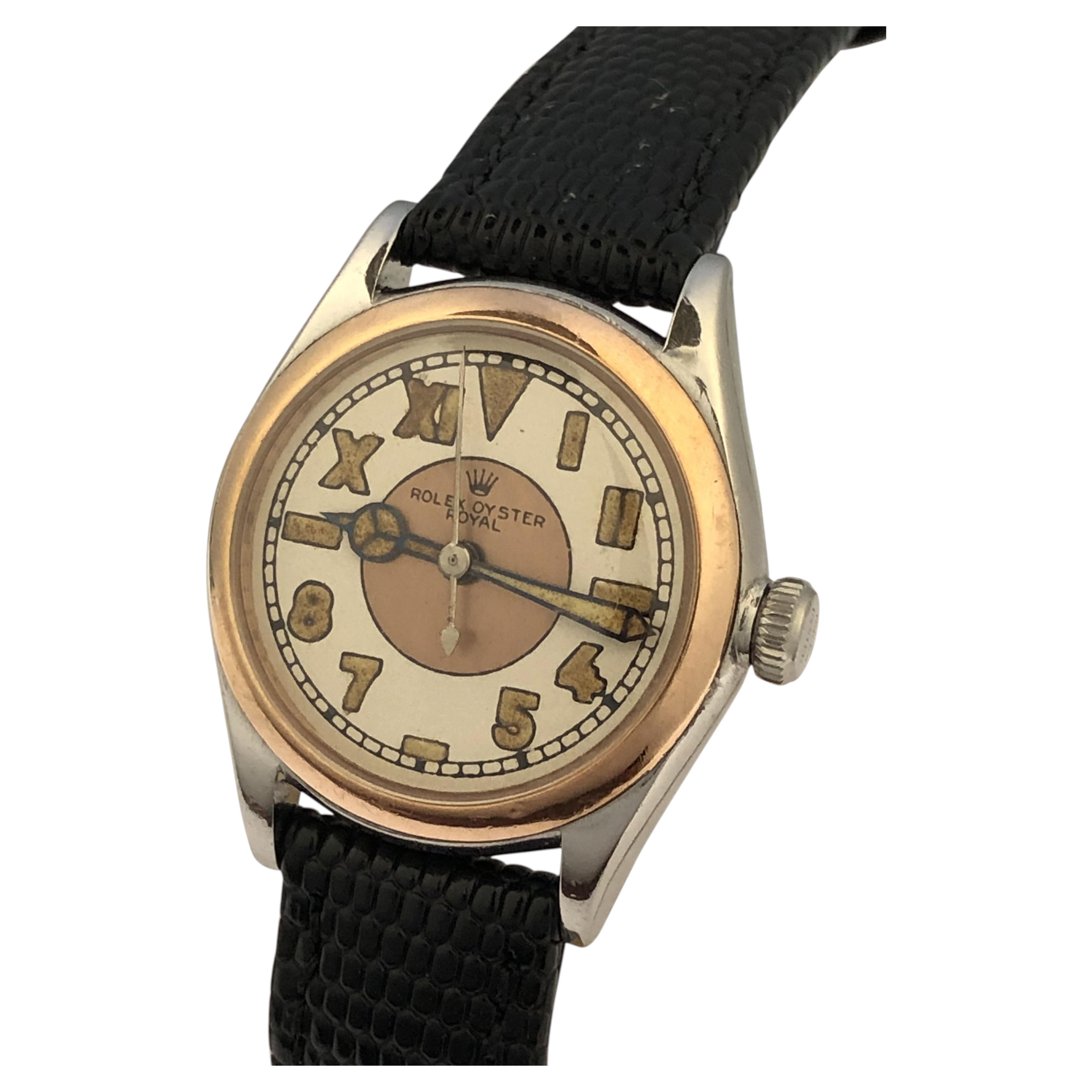 Rolex Oyster Royal Vintage Rose Gold and Steel Manual Wind Mid Size Wrist Watch (Montre-bracelet de taille moyenne à remontage manuel)