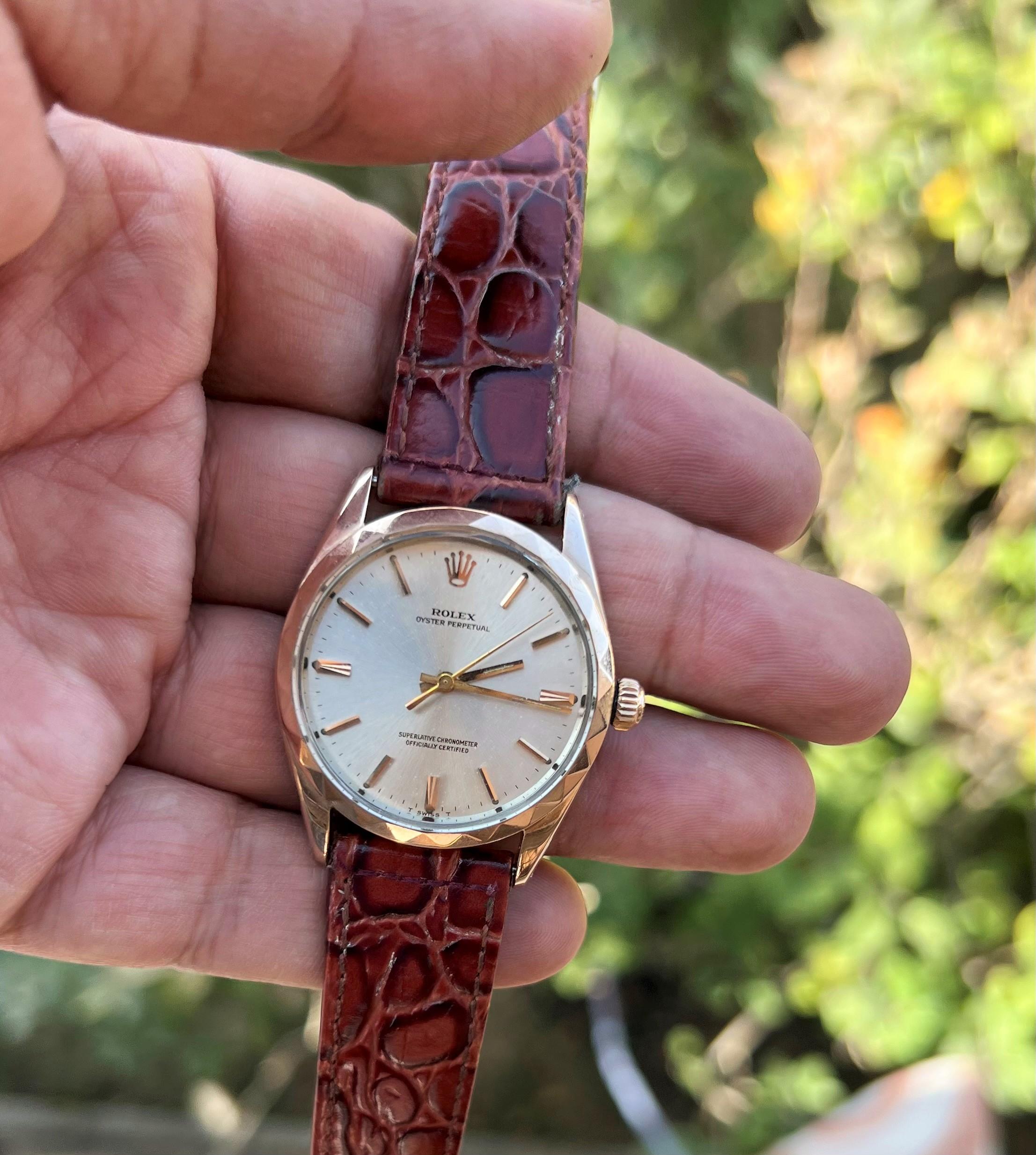 Rolex Oyster Speedking 6418 Waffle Dial Gold Top 31mm Precision 50's Watch In Good Condition For Sale In Toronto, CA
