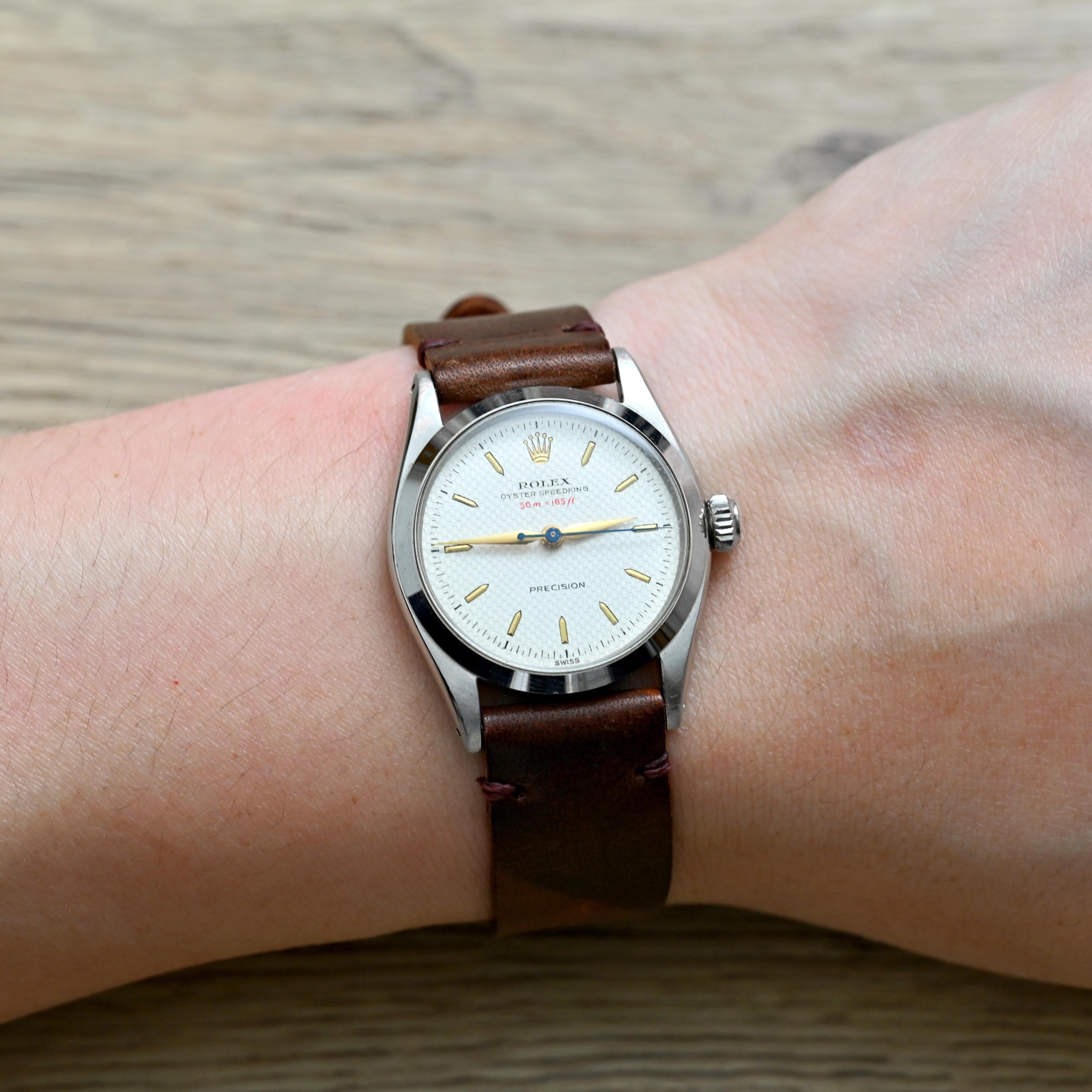 Rolex Oyster Speedking Manual Red Depth Honeycomb Dial 6420, 1955's For Sale 6
