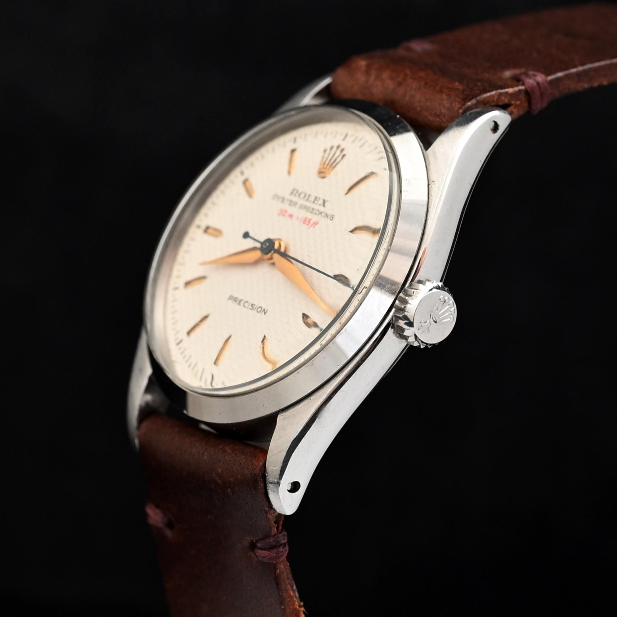 Rolex Oyster Speedking Manual Red Depth Honeycomb Dial 6420, 1955's In Good Condition For Sale In Central & Western District, HK