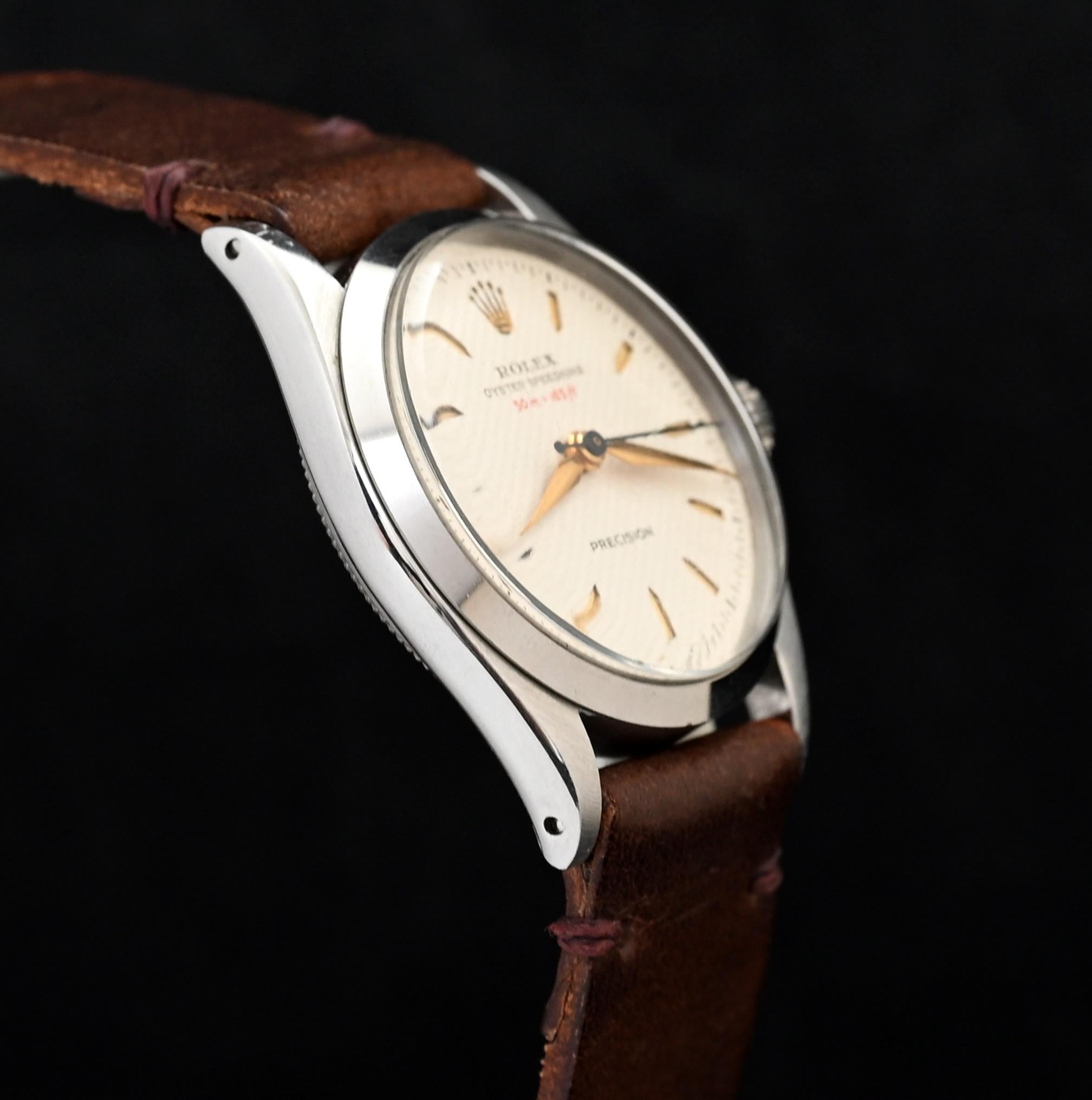 Women's or Men's Rolex Oyster Speedking Manual Red Depth Honeycomb Dial 6420, 1955's For Sale