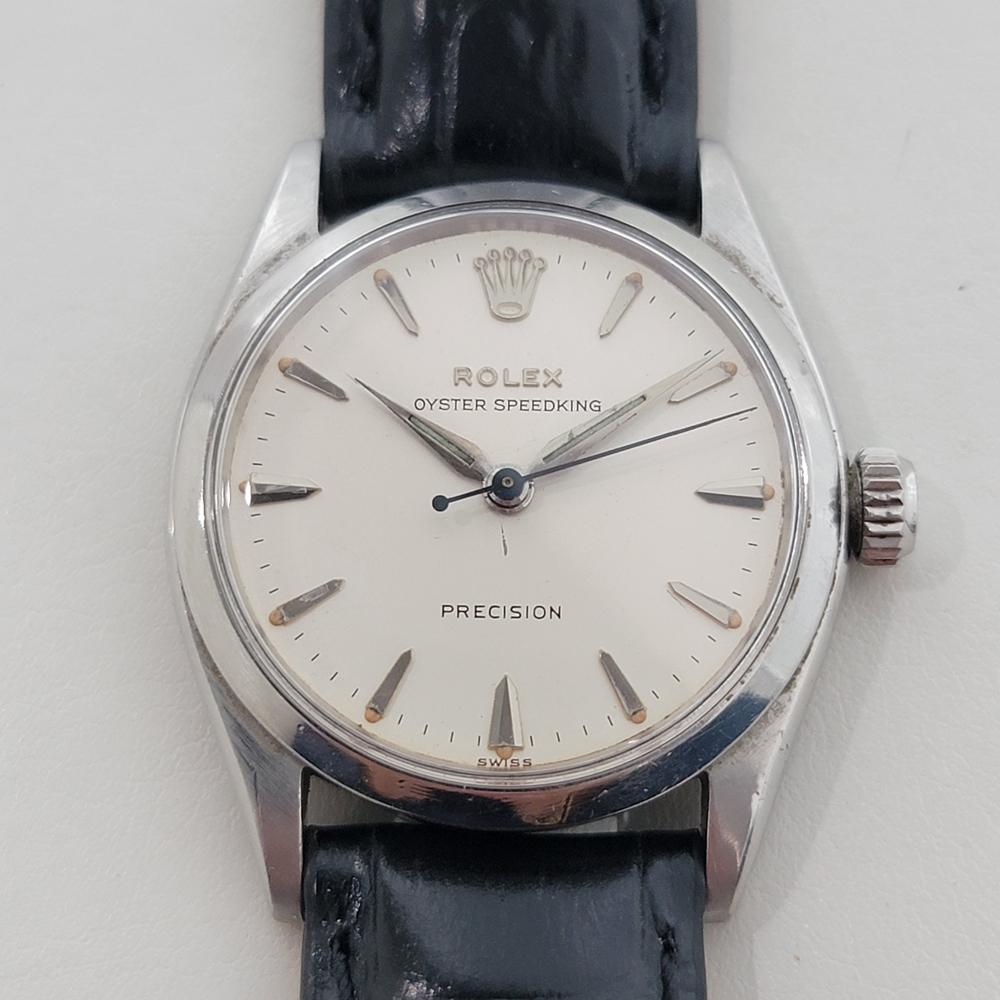 Timeless classic, Midsize Rolex ref.6420 Oyster Speedking Precision manual wind, c.1958, in excellent working condition. Verified authentic by a master watchmaker. Gorgeous Rolex signed dial, applied dagger index hour markers, silver minute and hour