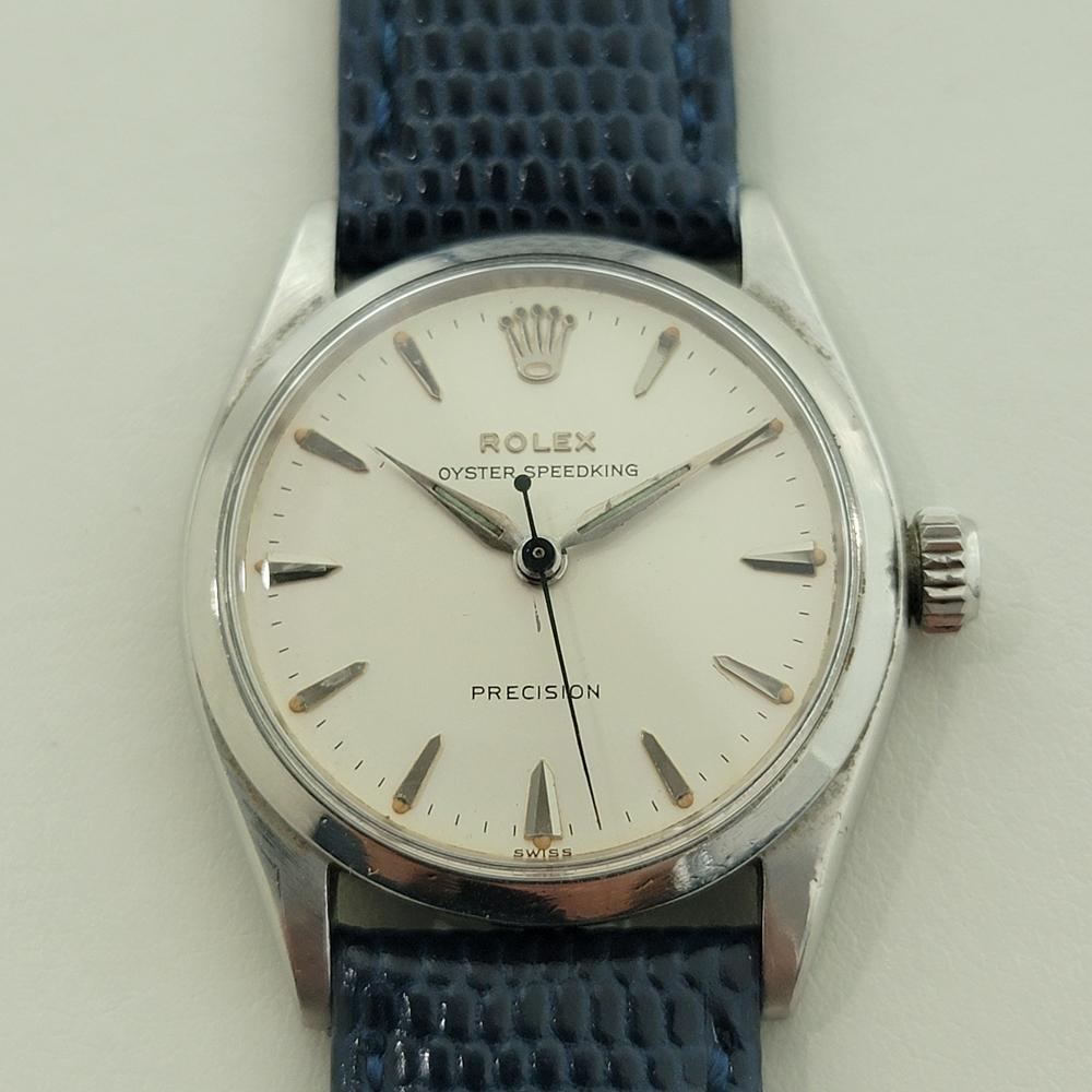 Vintage classique, Rolex ref.6420 Midsize Oyster Speedking Precision manual wind, c.1958, en excellent état de marche. Vérifié authentique par un maître horloger. Magnifique cadran blanc signé Rolex, index dague appliqués, couronne Rolex au 12,