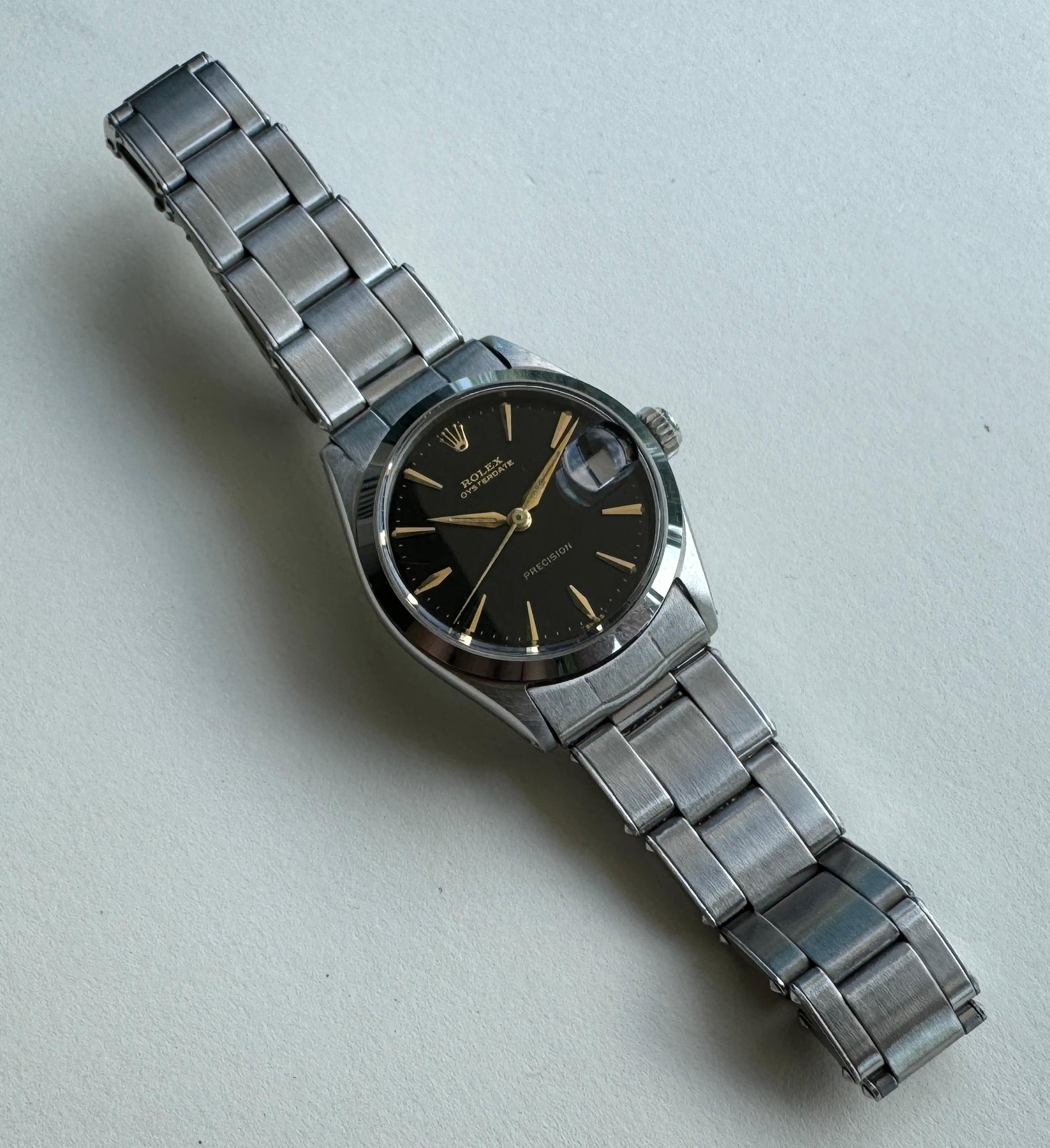 Rolex Oysterdate Precision 6466 Schwarzes Zifferblatt Seltene ausgezeichneter Zustand Uhr Damen