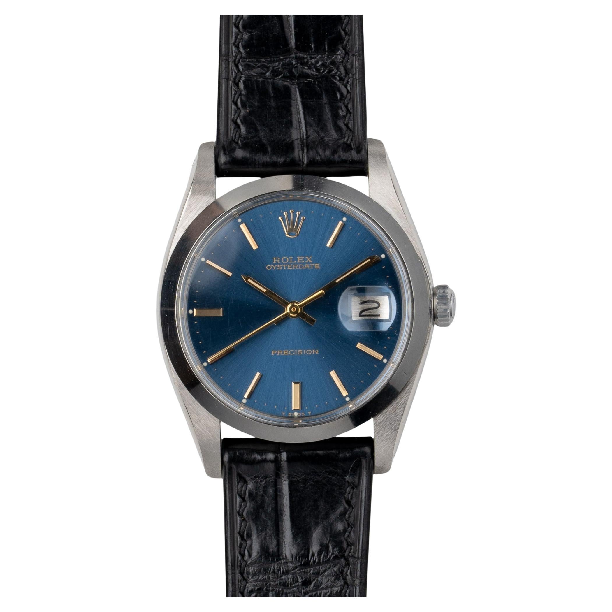 Rolex Oysterdate Precision 6694 Blau Sunburst Zifferblatt 5.7m Serie 1978 im Angebot