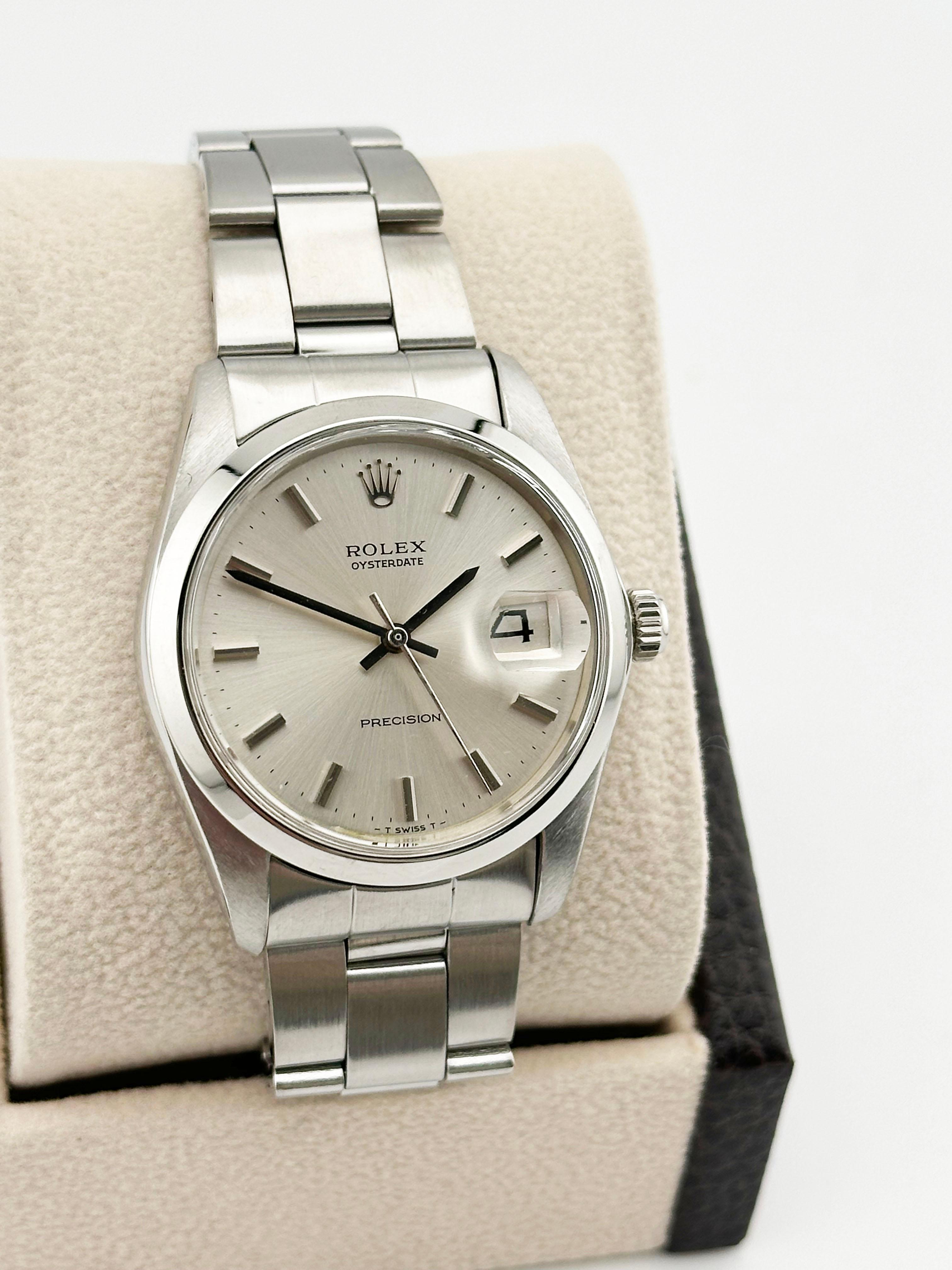 Rolex Oysterdate Precision 6694 Silver Dial Stainless Steel 34mm In Excellent Condition In San Diego, CA