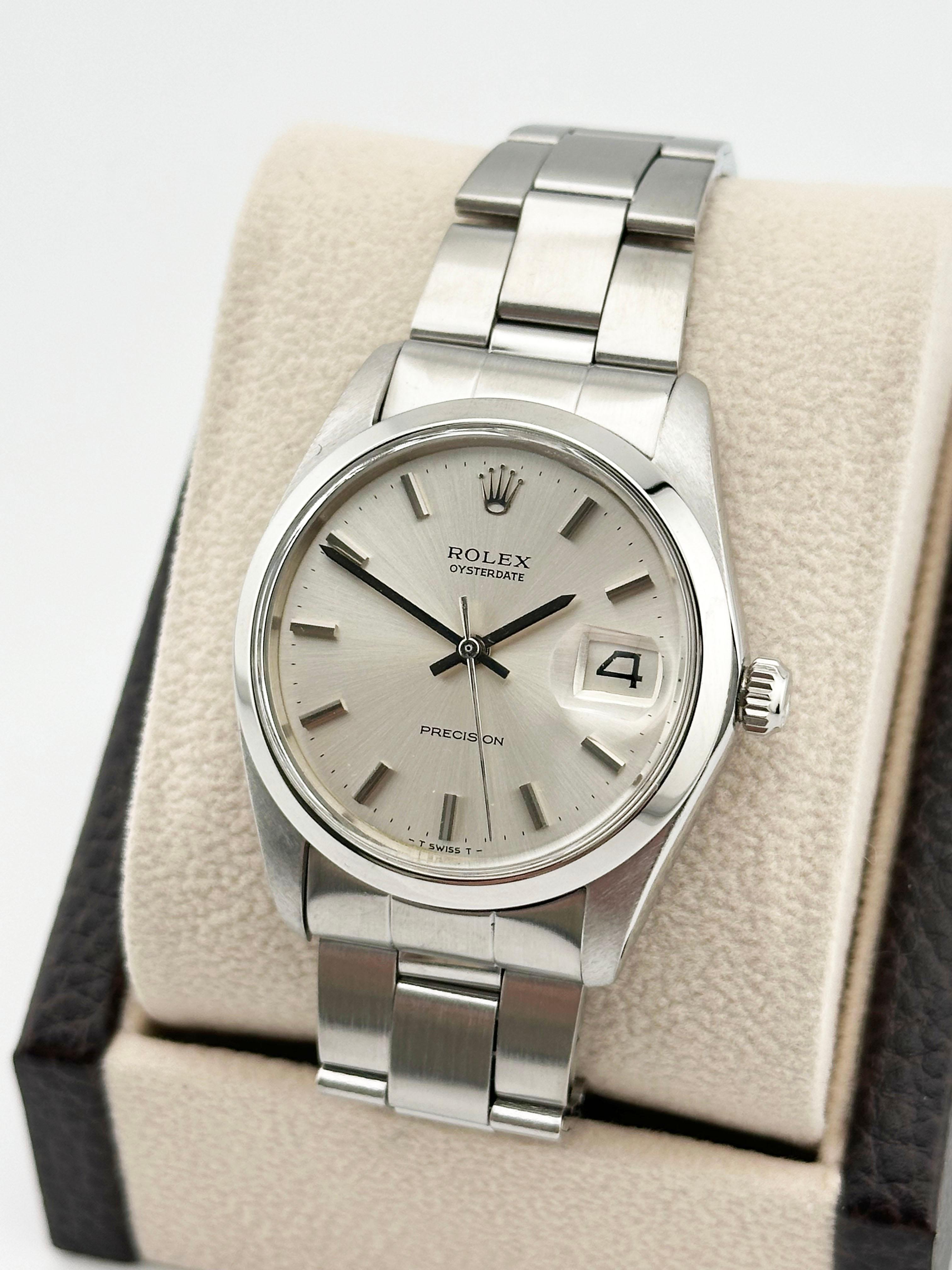 Men's Rolex Oysterdate Precision 6694 Silver Dial Stainless Steel 34mm