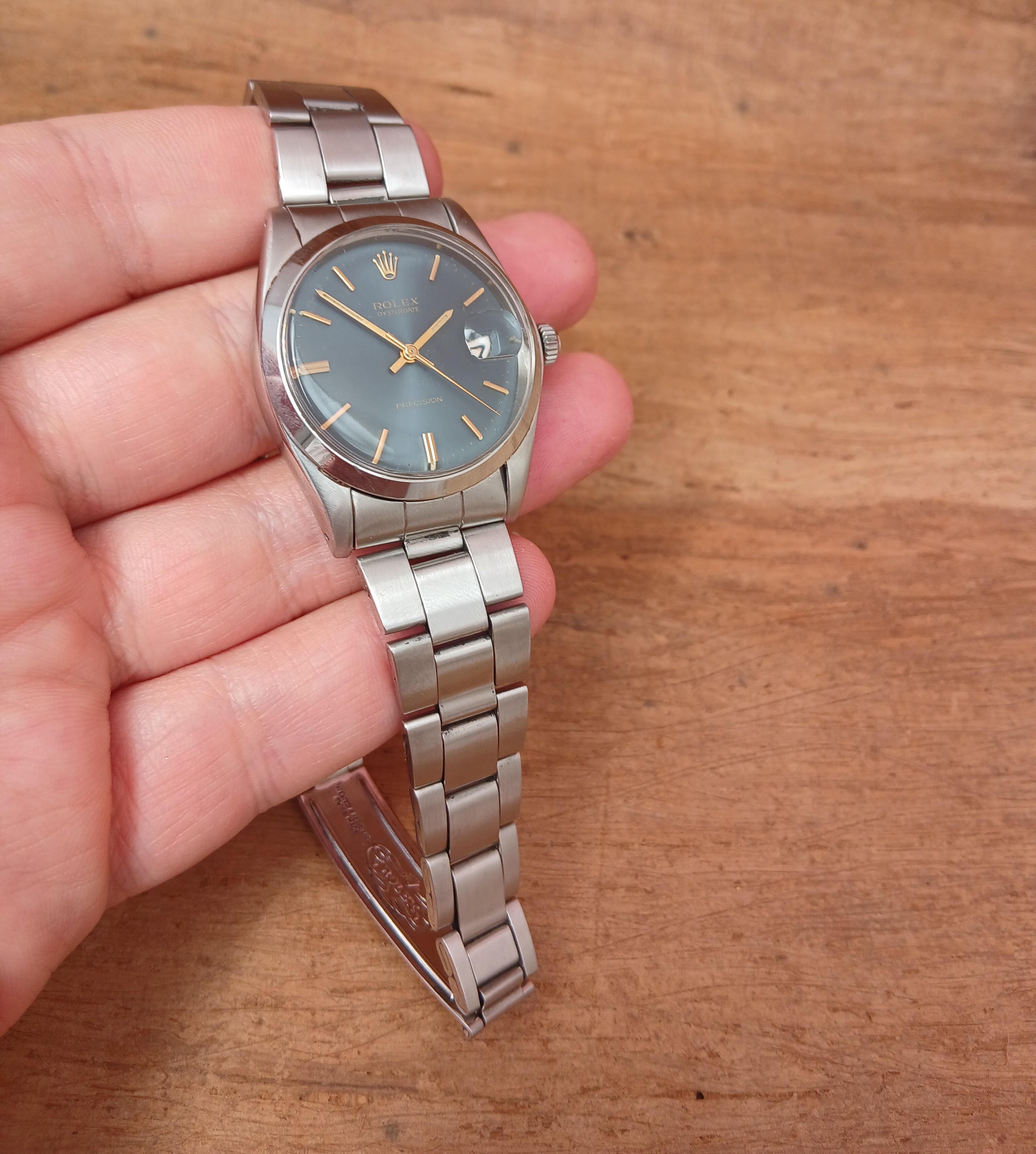 Rolex Oysterdate Precision 6694 Orologio in acciaio inossidabile con quadrante blu raro in vendita 10