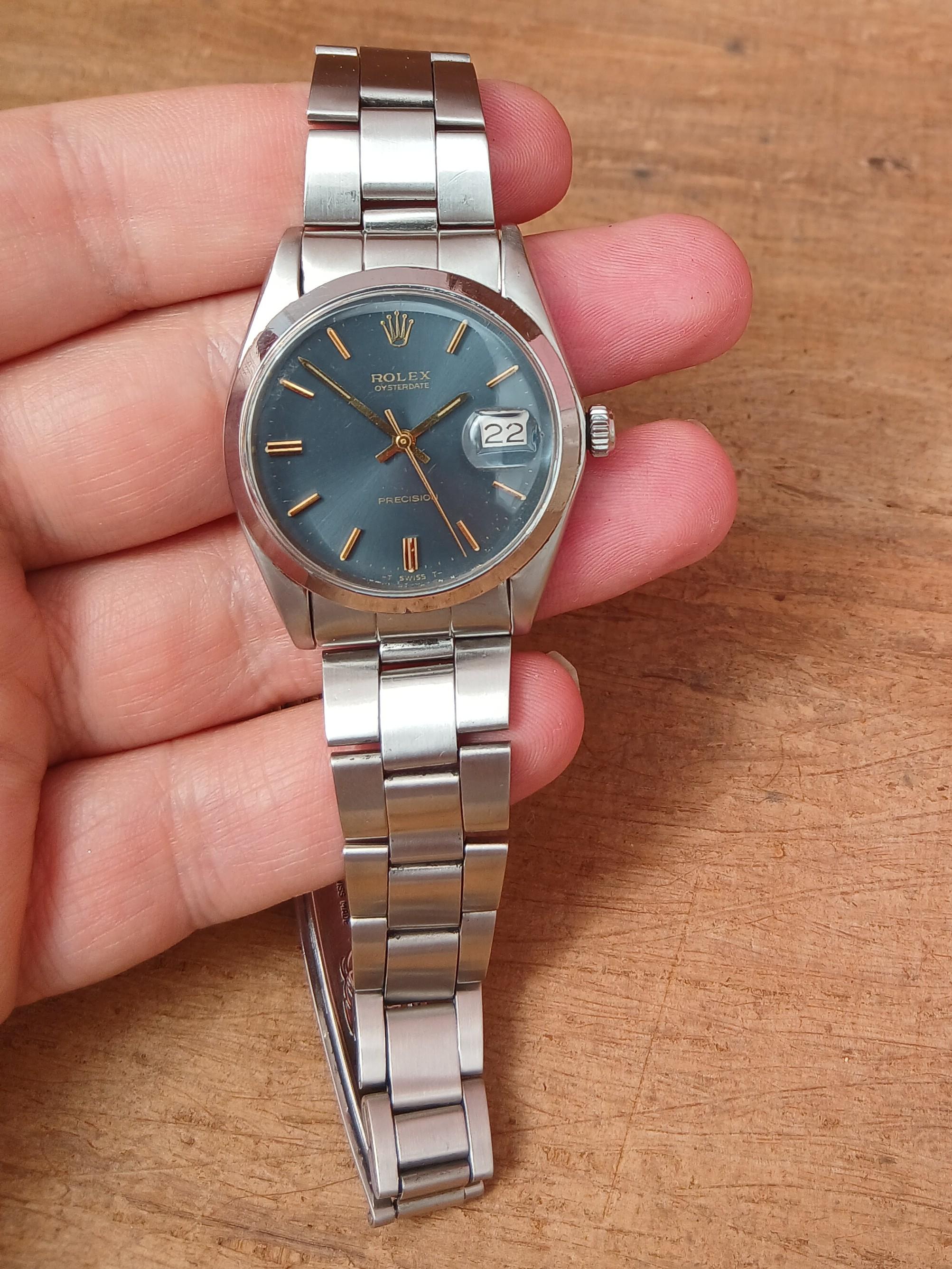 Rolex Oysterdate Precision 6694 Orologio in acciaio inossidabile con quadrante blu raro in vendita 11