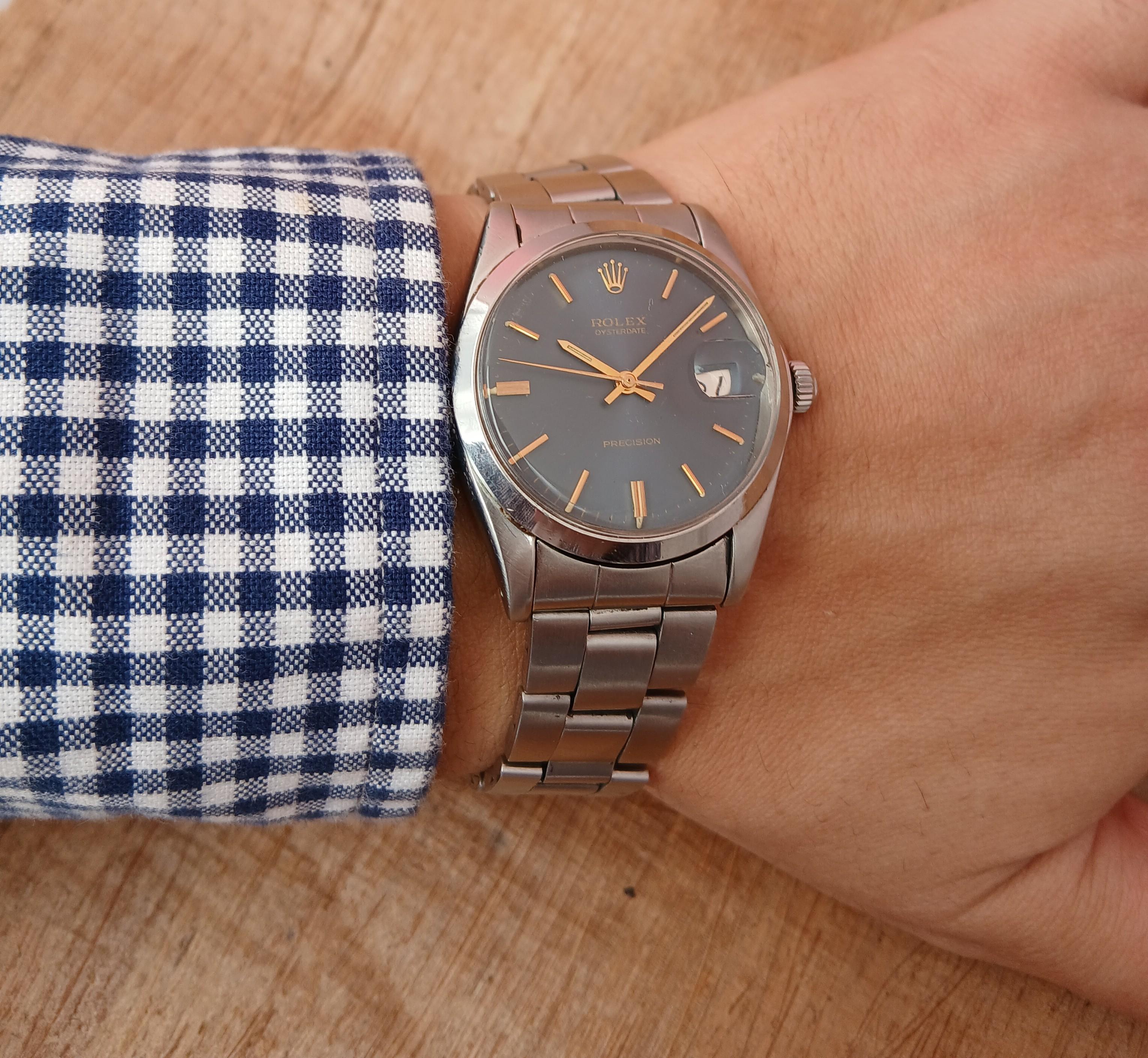 Rolex Oysterdate Precision 6694 Orologio in acciaio inossidabile con quadrante blu raro in vendita 15