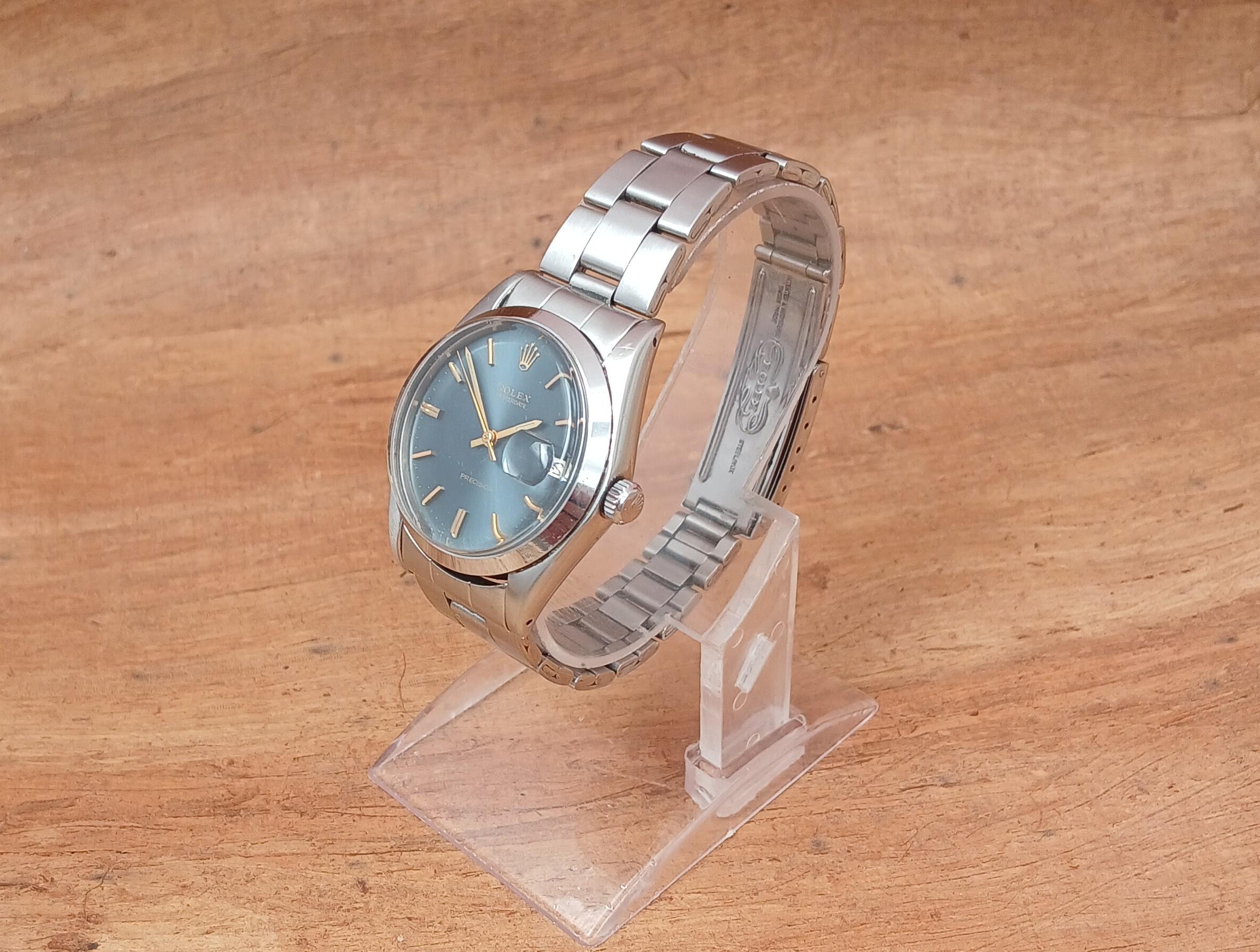 Uomo Rolex Oysterdate Precision 6694 Orologio in acciaio inossidabile con quadrante blu raro in vendita