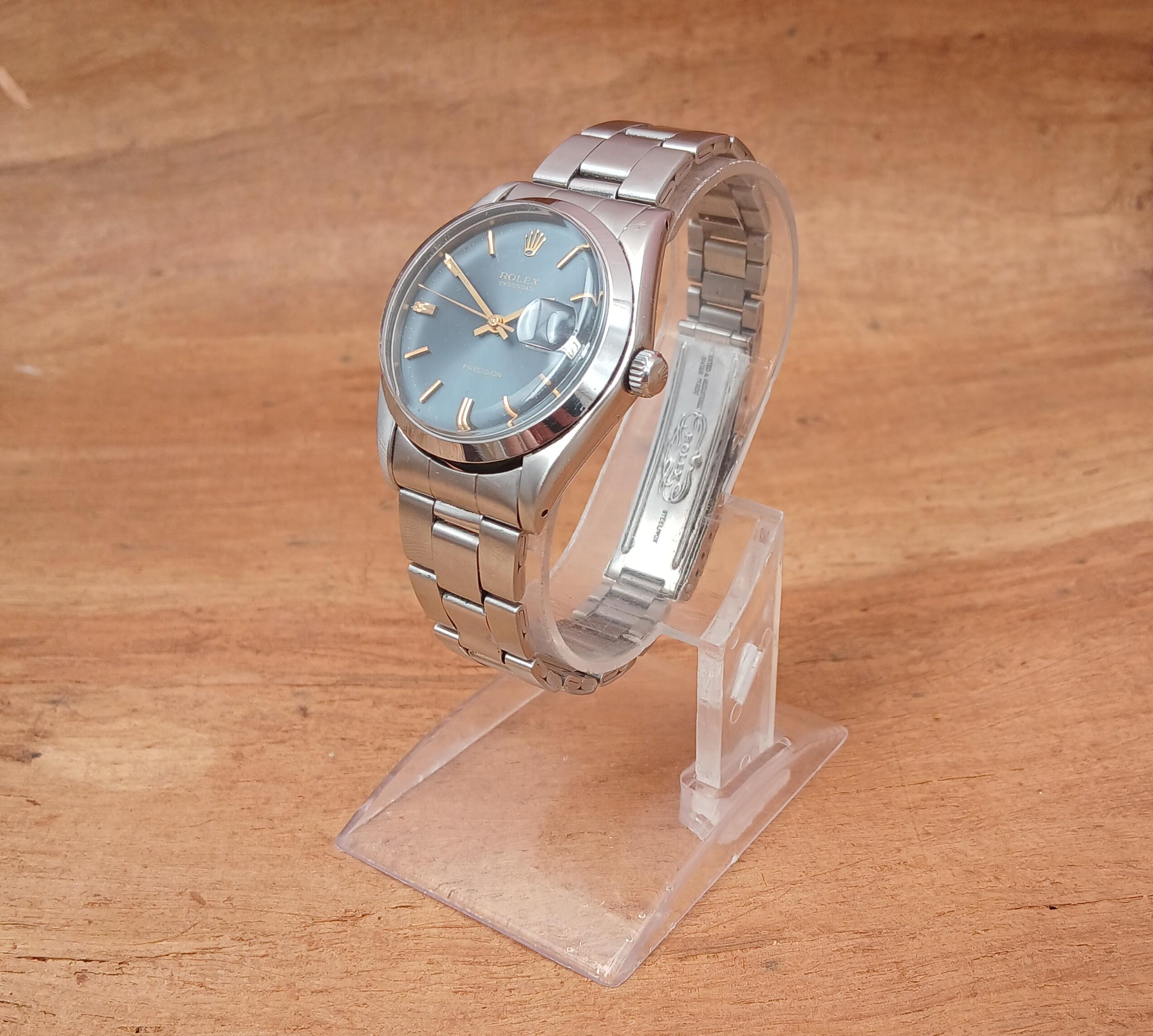 Rolex Oysterdate Precision 6694 Orologio in acciaio inossidabile con quadrante blu raro in vendita 2