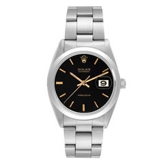 Rolex OysterDate Precision Black Dial Steel Vintage Mens Watch 6694