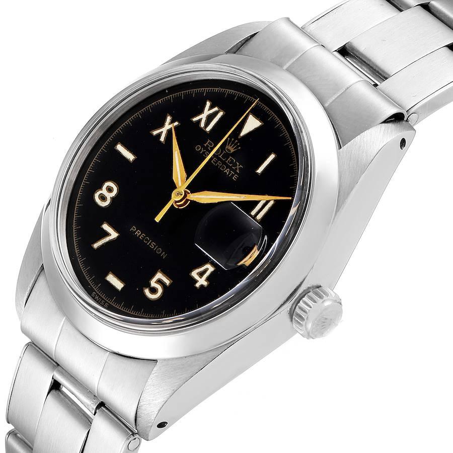 Rolex OysterDate Precision Black Dial Steel Vintage Mens Watch 6694 In Good Condition For Sale In Atlanta, GA
