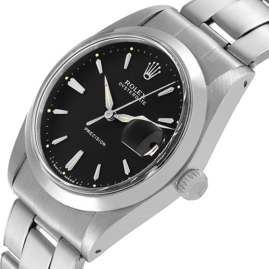 Rolex OysterDate Precision Black Dial Steel Vintage Mens Watch 6694 at ...