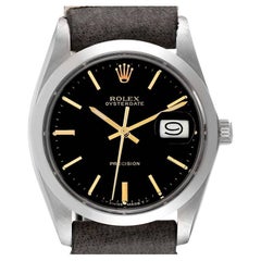 Rolex OysterDate Precision Black Dial Steel Vintage Mens Watch 6694