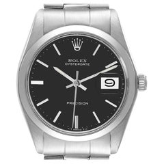 Rolex OysterDate Precision Black Dial Steel Vintage Mens Watch 6694