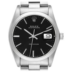 Rolex OysterDate Precision Quadrante Nero Acciaio Orologio Vintage Uomo 6694