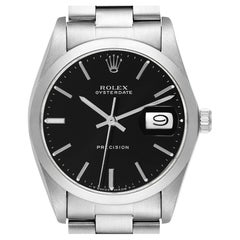 Rolex OysterDate Precision Black Dial Steel Vintage Mens Watch 6694