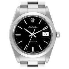 Rolex OysterDate Precision Black Dial Steel Vintage Mens Watch 6694