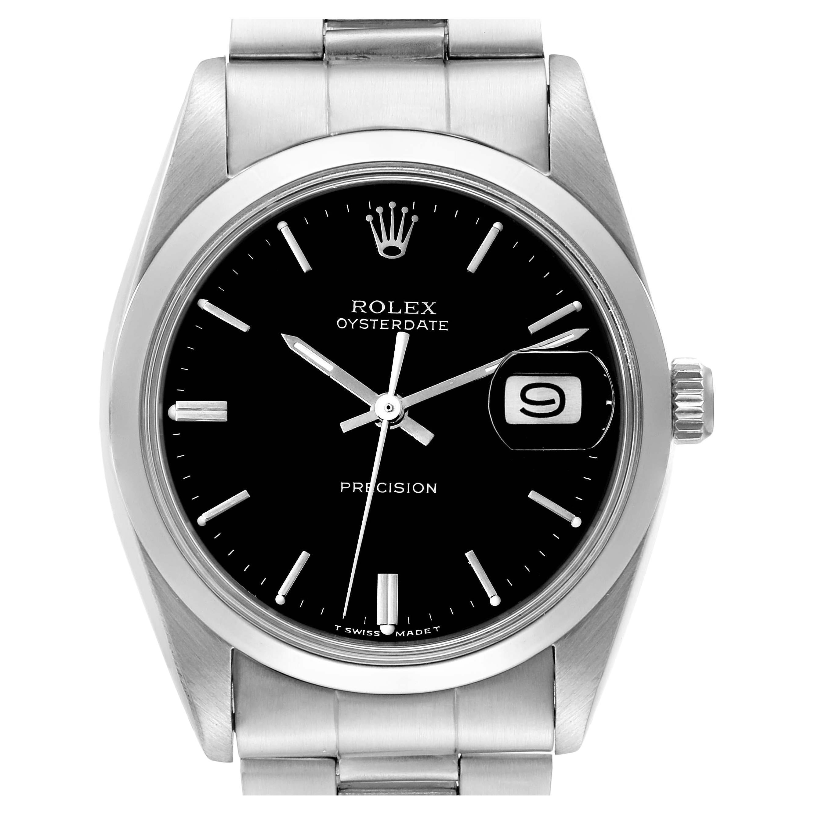 Rolex OysterDate Precision Black Dial Steel Vintage Mens Watch 6694