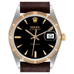 Rolex OysterDate Precision Black Dial Vintage Steel Mens Watch 6694