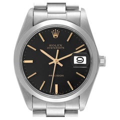 Rolex OysterDate Precision Black Gilt Dial Vintage Steel Mens Watch 6694