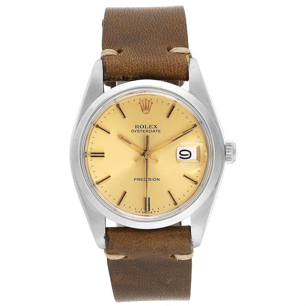Rolex OysterDate Precision Brown Strap Steel Vintage Men's Watch 6694 In Fair Condition In Atlanta, GA