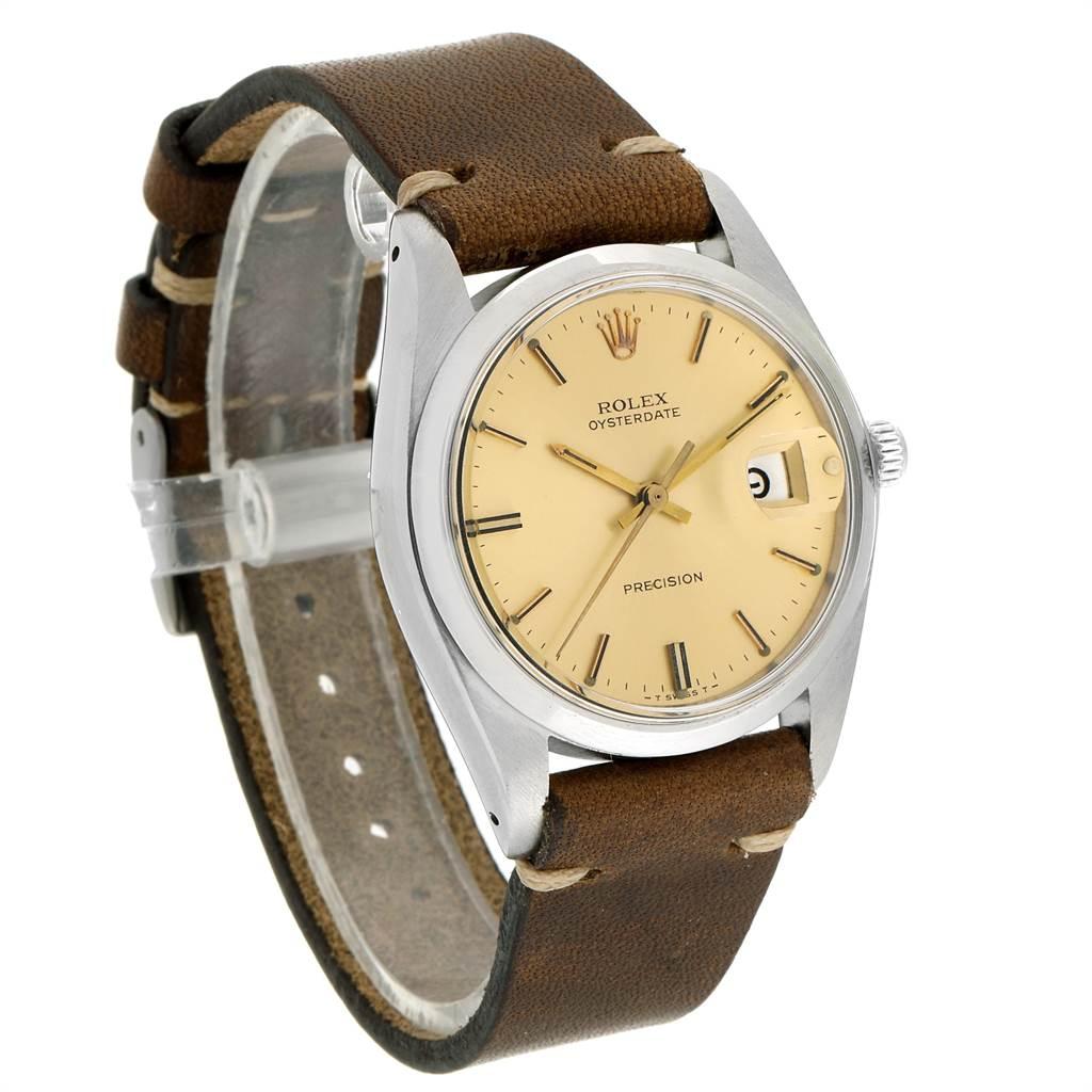 Rolex OysterDate Precision Brown Strap Steel Vintage Men's Watch 6694 1