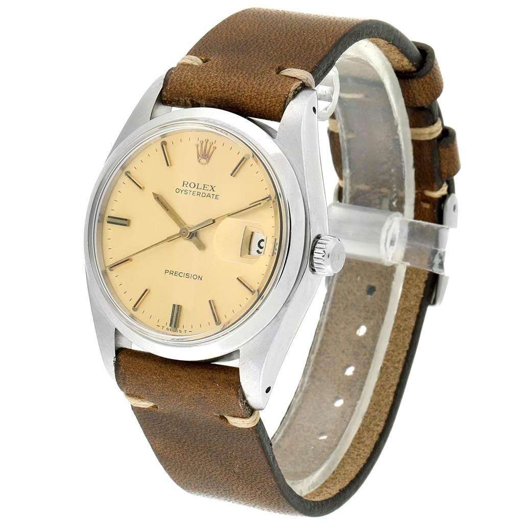 Rolex OysterDate Precision Brown Strap Steel Vintage Men's Watch 6694 2