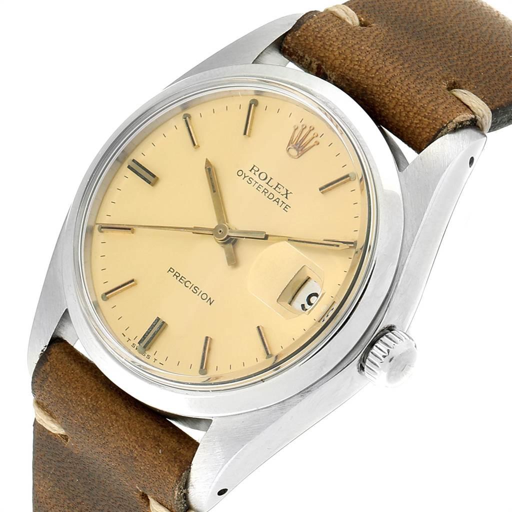 Rolex OysterDate Precision Brown Strap Steel Vintage Men's Watch 6694 3