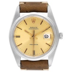 Rolex OysterDate Precision Brown Strap Steel Vintage Men's Watch 6694