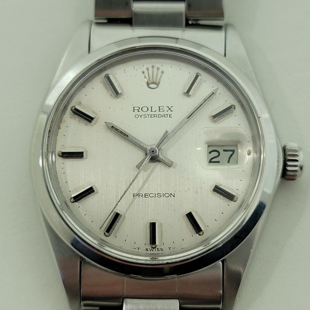 Klassische Rolex Oysterdate Precision 6694 Herrenuhr mit Handaufzug aus Edelstahl, ca. 1962, original und in ausgezeichnetem Zustand. Von einem Uhrmachermeister für echt befunden. Wunderschönes, silbernes, signiertes Rolex-Zifferblatt, aufgesetzte