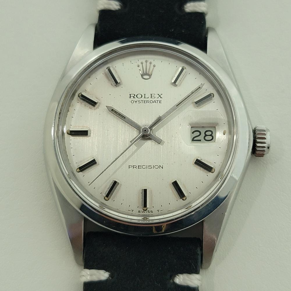 Zeitloser Klassiker, Rolex Oysterdate Precision 6694 Herrenuhr mit Handaufzug, ca. 1962, in ausgezeichnetem Zustand. Von einem Uhrmachermeister für echt befunden. Wunderschönes, silbernes, signiertes Rolex-Zifferblatt, aufgesetzte Stabindexindexe,