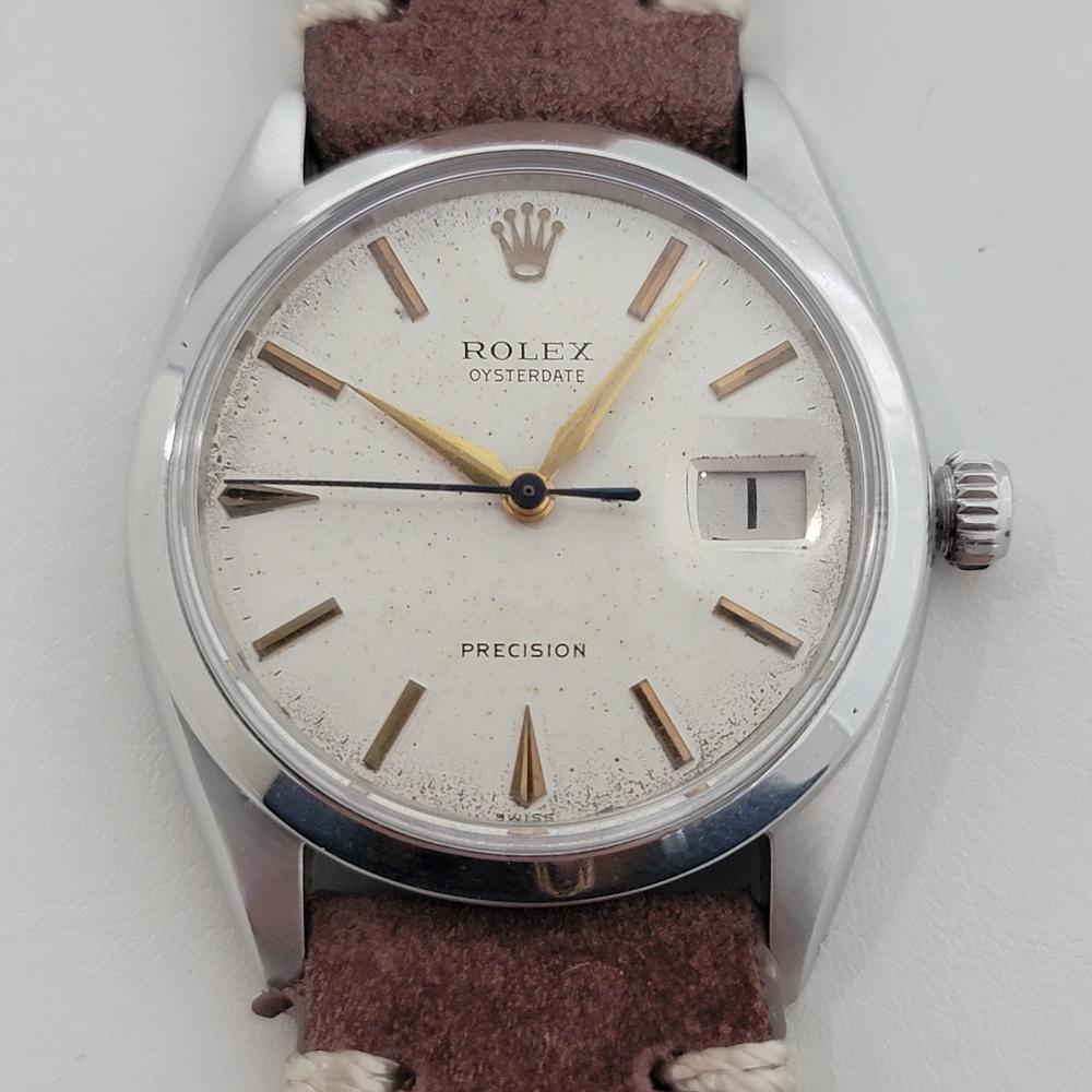 Eine Ikone der Welt, die Rolex Oysterdate Precision ref. 6694 mit Handaufzug, ca. 1961, in ausgezeichnetem Zustand. Von einem Uhrmachermeister für echt befunden. Wunderschönes, signiertes Rolex-Zifferblatt, aufgesetzter goldener Indexstab und