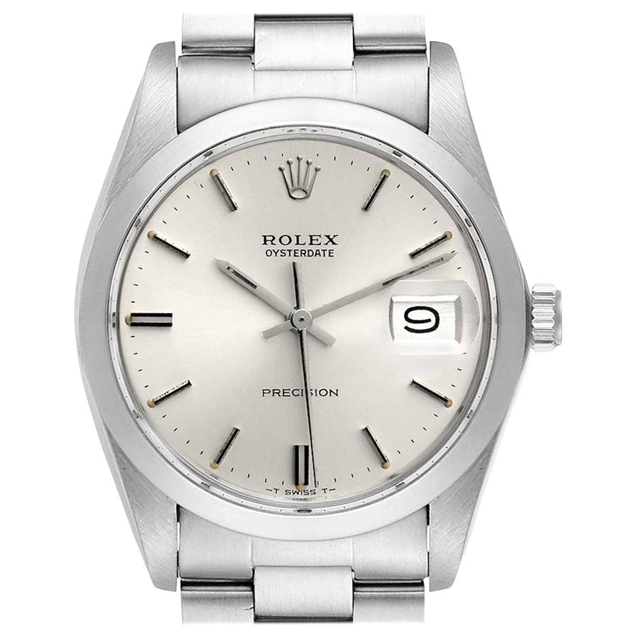 Rolex OysterDate Precision Silver Dial Steel Vintage Men's Watch 6694 For Sale
