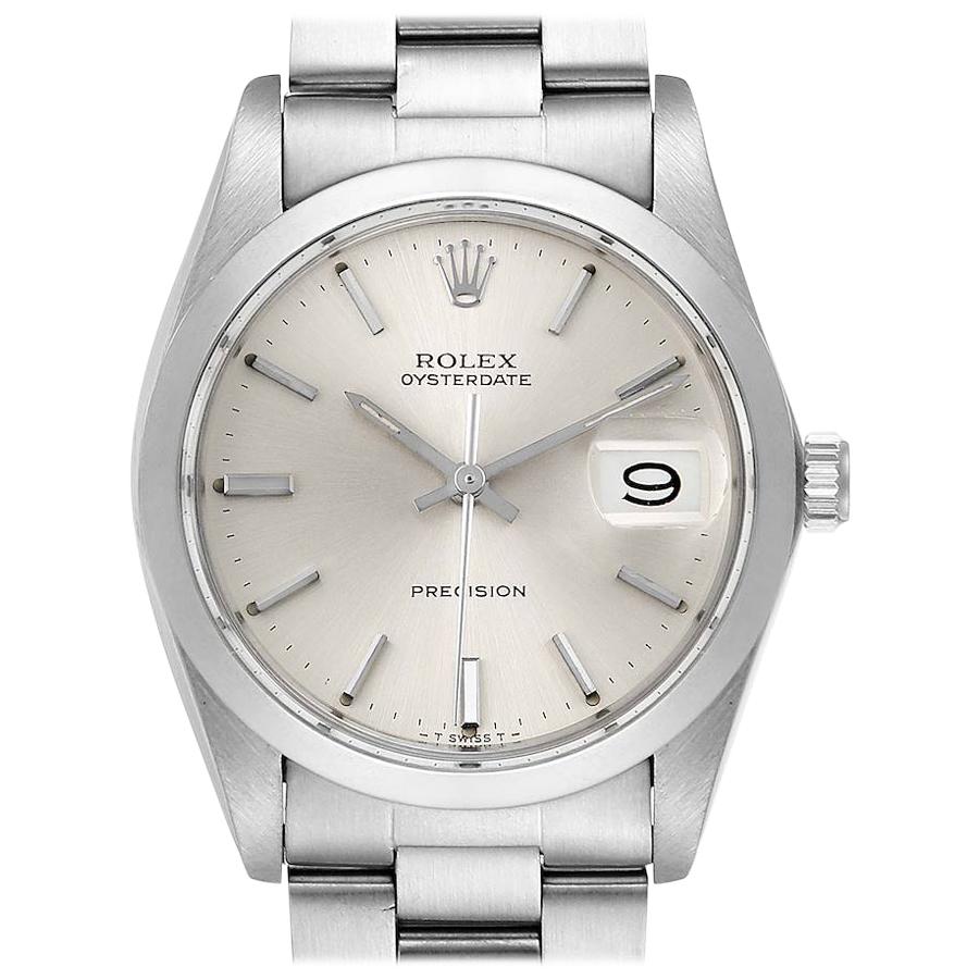 Rolex OysterDate Precision Silver Dial Steel Vintage Men's Watch 6694