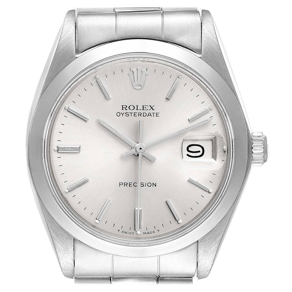 Rolex OysterDate Precision Silver Dial Steel Vintage Mens Watch 6694 For Sale