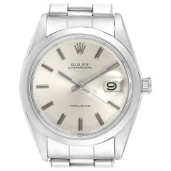 Rolex OysterDate Precision Silver Dial Steel Vintage Men's Watch 6694