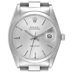 Rolex Oysterdate Precision Silver Dial Steel Vintage Mens Watch 6694
