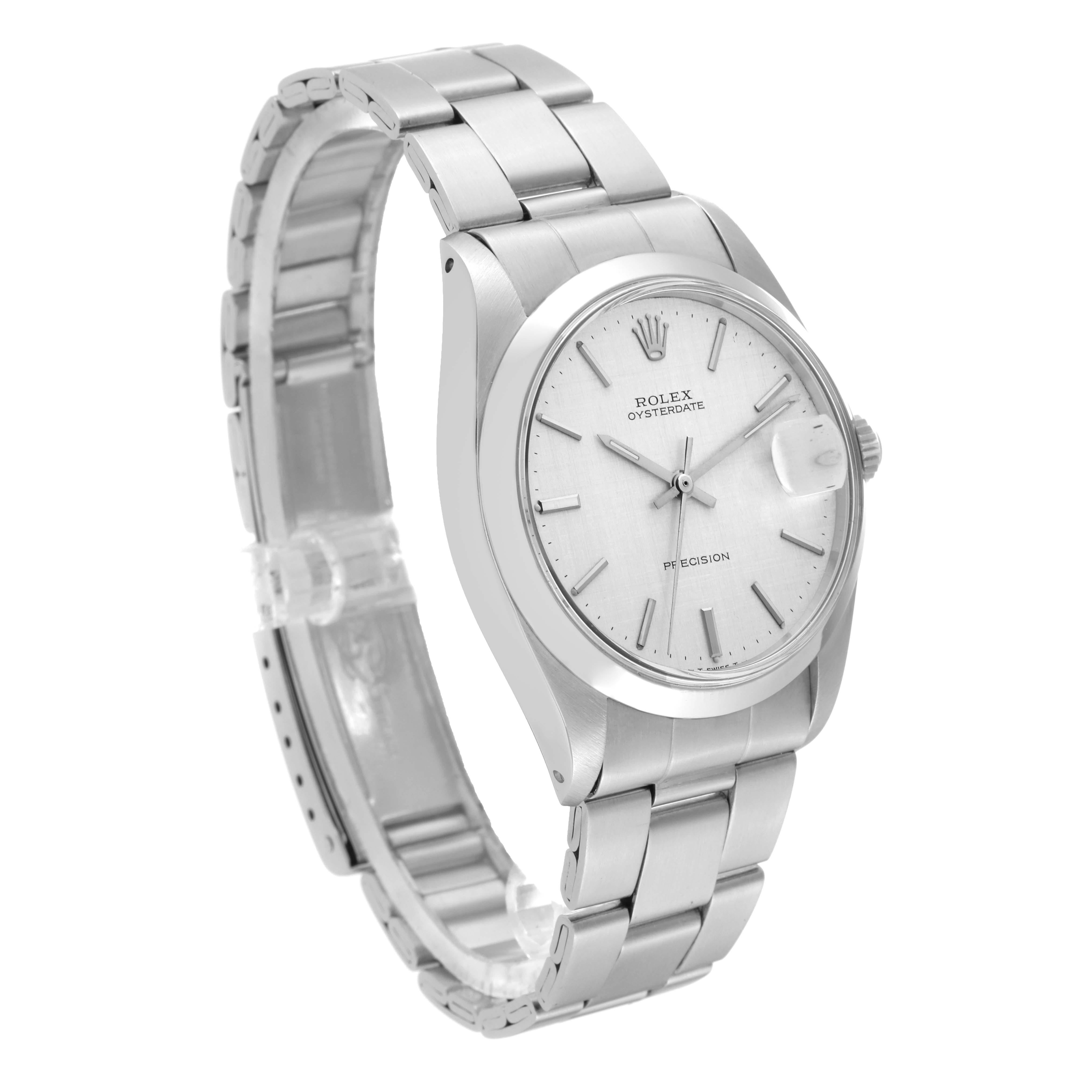 Rolex Montre OysterDate Precision vintage en acier avec cadran en lin argenté, pour hommes 6694 en vente 3