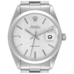 Rolex OysterDate Precision Silver Linen Dial Steel Vintage Mens Watch 6694
