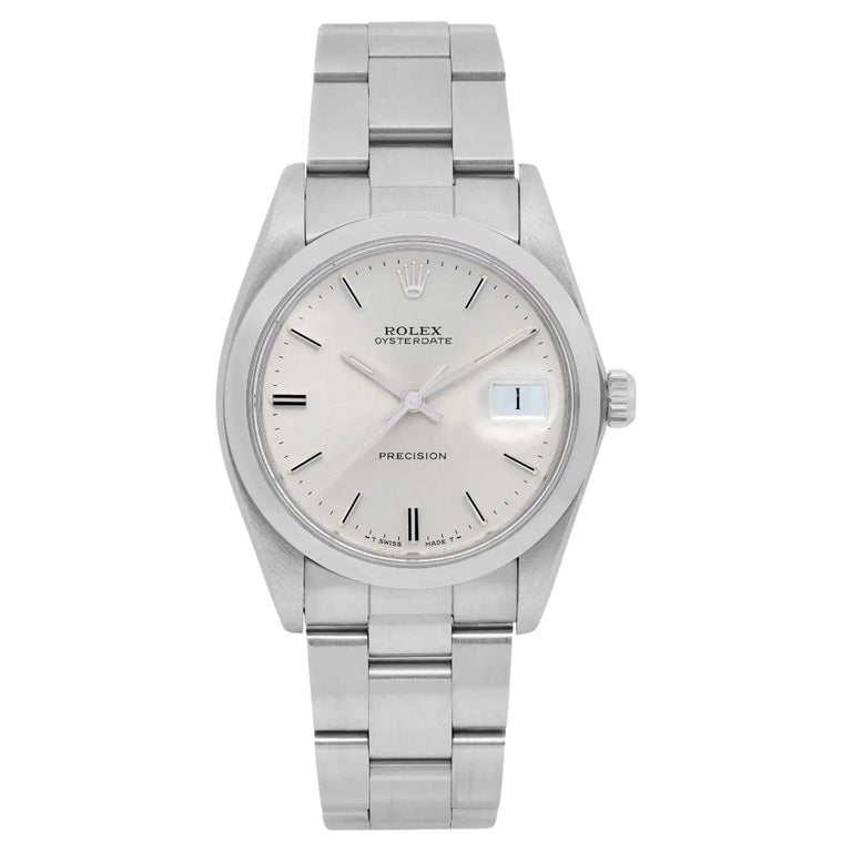 Rolex Oysterdate Precision Steel Silver Dial Manual Wind Mens Watch ...