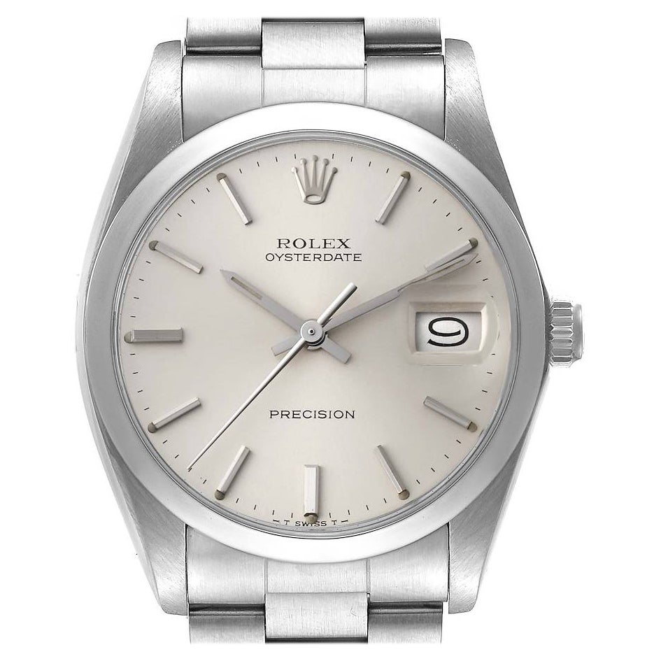 Rolex Oysterdate Precision Steel Silver Dial Vintage Mens Watch 6694