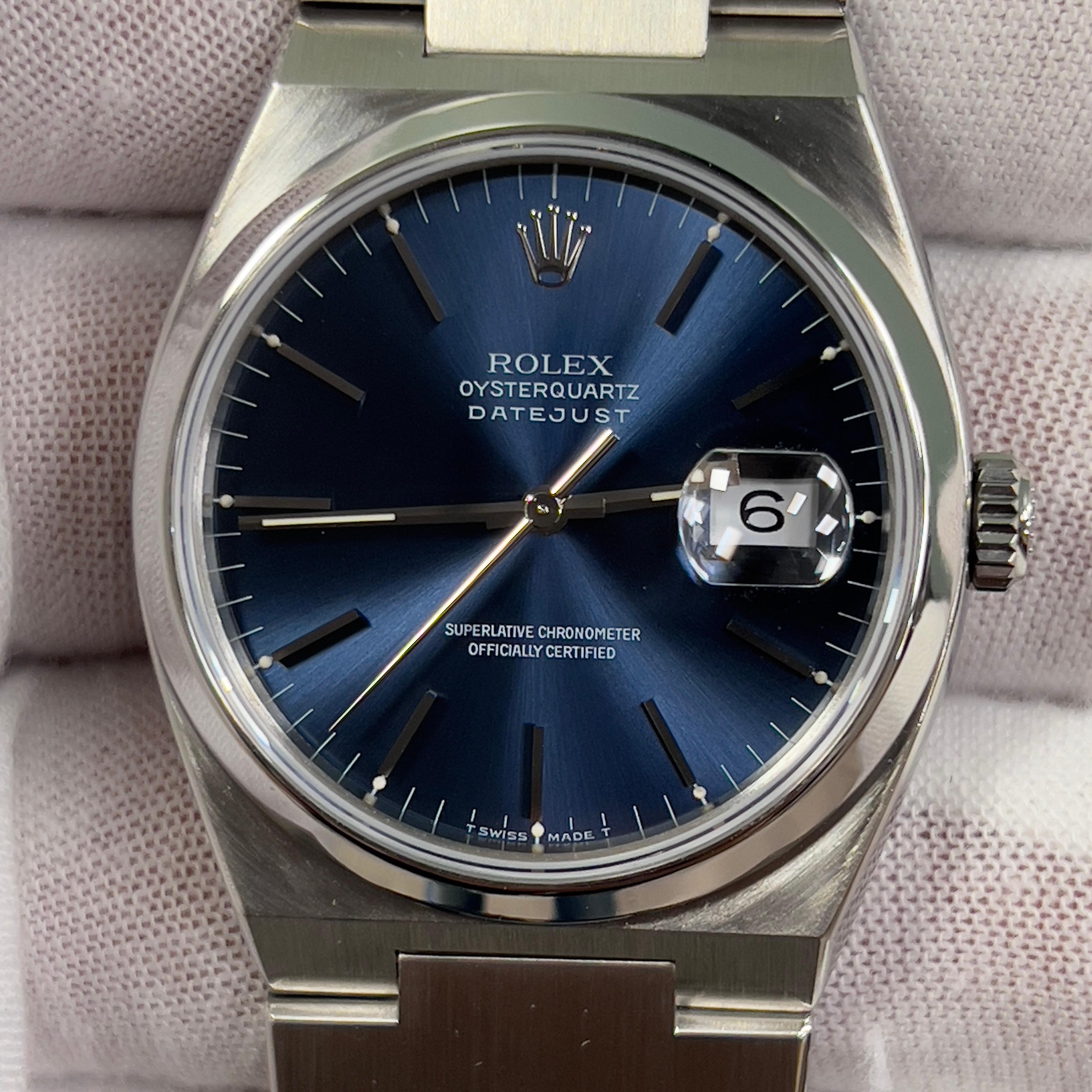 Rolex Oysterquartz Datejust 17000 Blue Dial Steel Box Papers 2025 Service Card For Sale 2