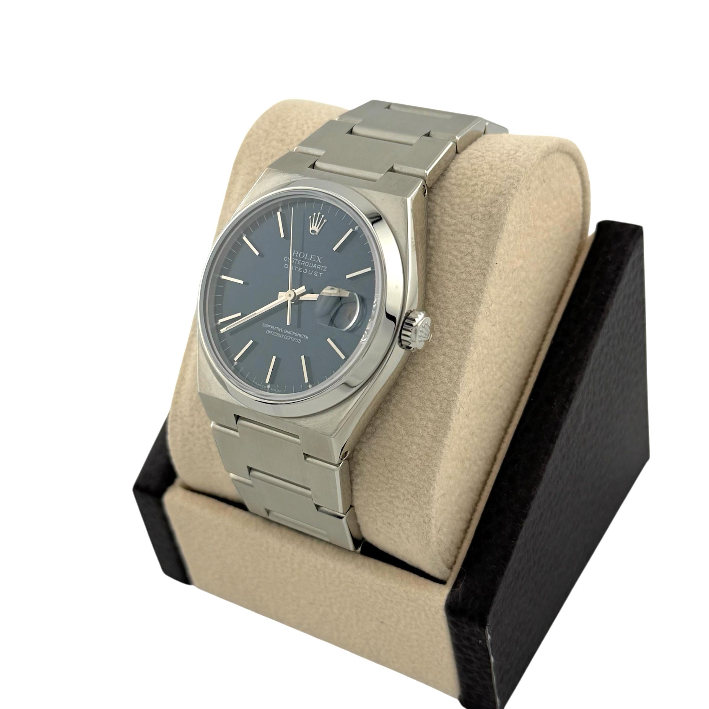 Rolex Oysterquartz Datejust 17000 Blue Dial Steel Box Papers 2025 Service Card For Sale 4